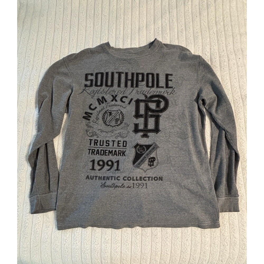 Vintage Y2k SouthPole Mens 2XL Waffle Knit Thermal Long Sleeve Shirt Affliction